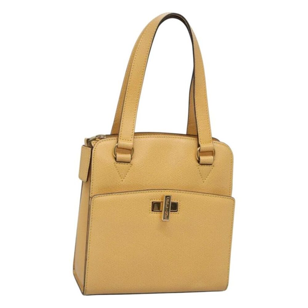 Celine Vintage Turnlock Leather Yellow Leather Handbag